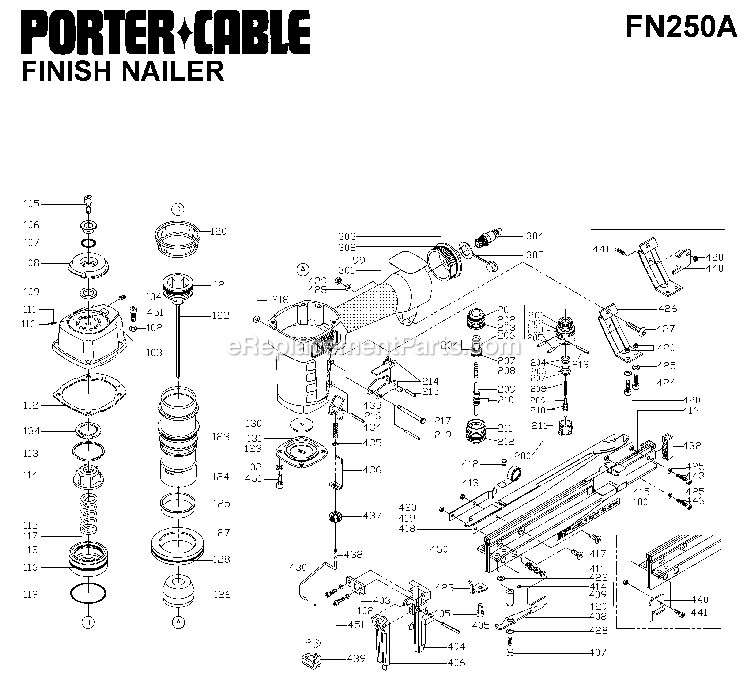 Porter Cable FN250A (Type 1) 2 1/2in Finish Nailer Power Tool Page A Diagram